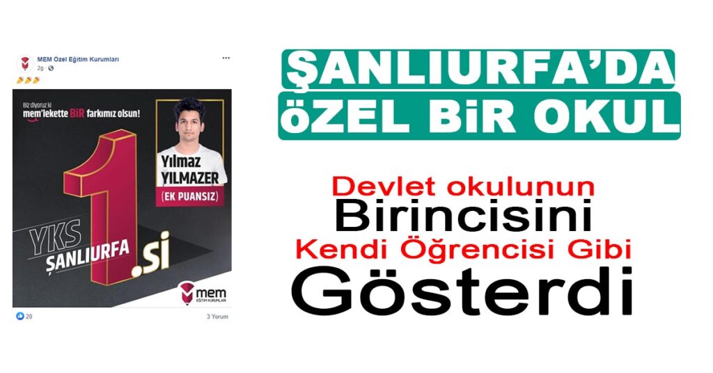 ÖZEL BİR OKUL ŞANLIURFA’DAN ÇIKAN TÜRKİYE BİRİNCİSİNE BİZİM ÖĞRENCİMİZ DEDİ