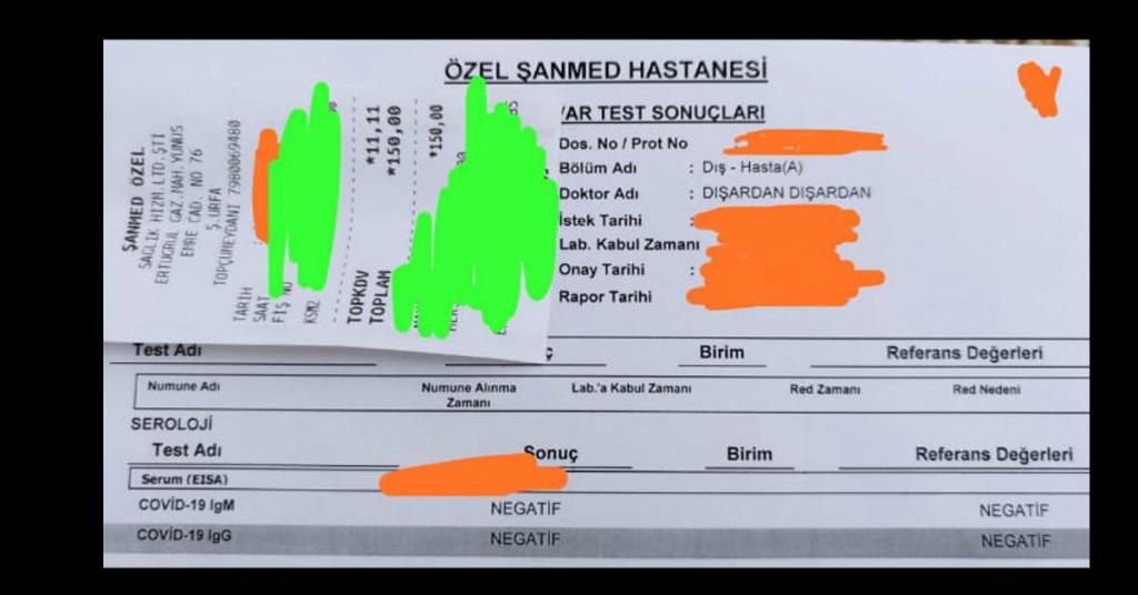 ŞANMED HASTANESİ’NİN TEST YAPMIYORUZ YALANINA VATANDAŞTAN BELGELİ CEVAP