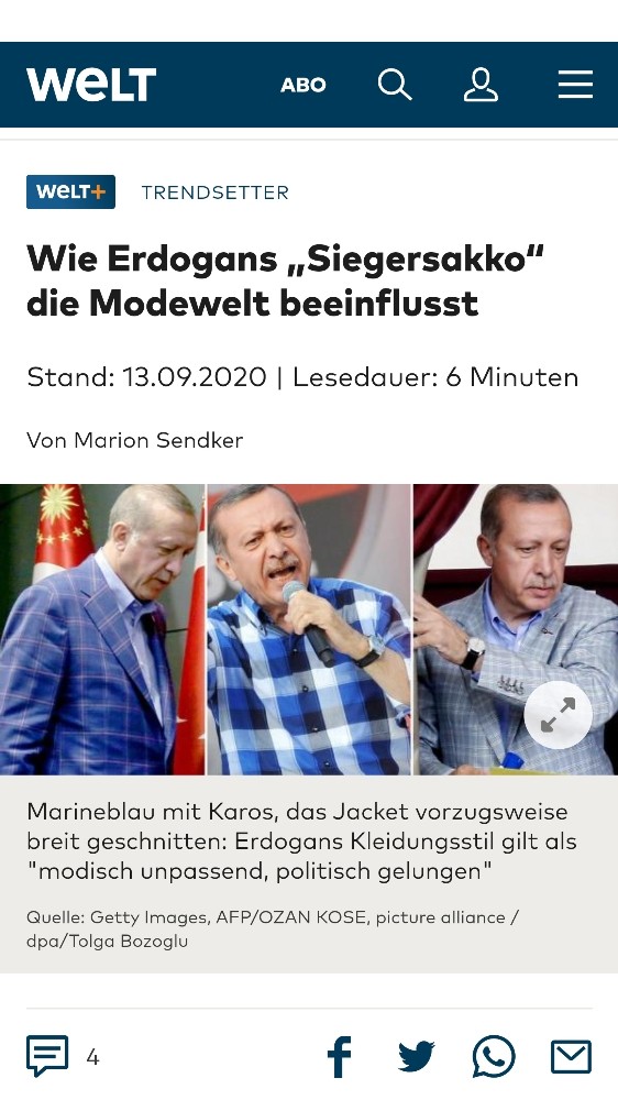 Cumhurbaşkanı Erdoğan’ın “ceketi” Alman Welt gazetesine haber oldu