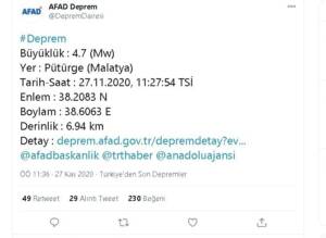 Malatya 4.7 ile sallandı