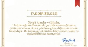 Milli Eğitim Bakanlığı’ndan velilere “Takdir Belgesi”