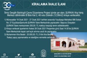 ŞURKAV, Dergah Çarşısındaki İşyerini İhale İle Kiraya Verecek