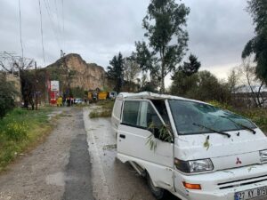 Şanlıurfa’da Fırtınada devrilen ağaçlar araçlara zarar verdi