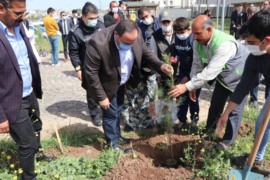 Viranşehir Belediye Başkanı Ekinci, polislerle beraber ağaç dikti