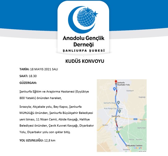 Şanlıurfa’da Filistin’e destek için araç konvoyu düzenlenecek