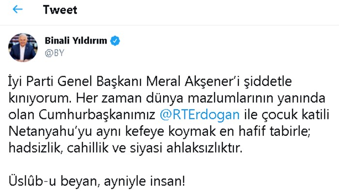 Binali Yıldırım’dan Meral Akşener’in ifadelerine sert tepki