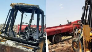 Viranşehir’de iş makinası alev aldı