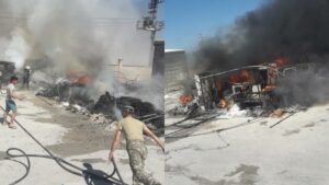 Akçakale’de Çadır kentte çıkan yangında 2 çadır yandı