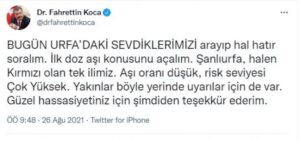 Sağlık Bakanı Koca’dan Urfa’yla ilgili yeni çağrı