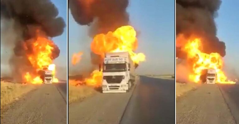 Urfalı sürücüye ait tır alev alev yandı!