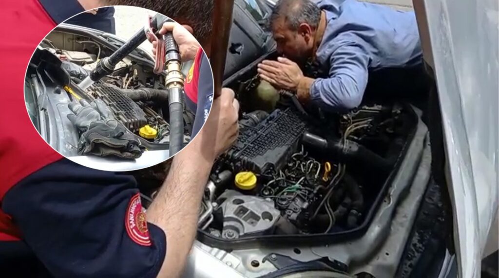 Haliliye’de hafif ticari kamyonetin motoruna giren kediyi itfaiye ekipleri kurtardı.