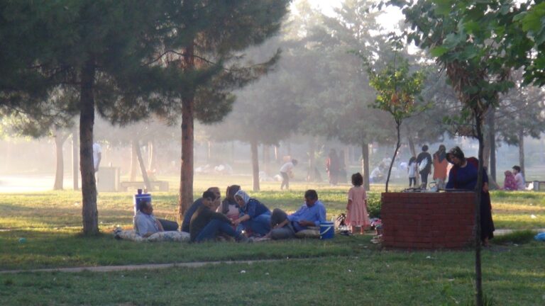 Urfa’nın sıcağından bunalanlar yeşil alanlara akın etti 