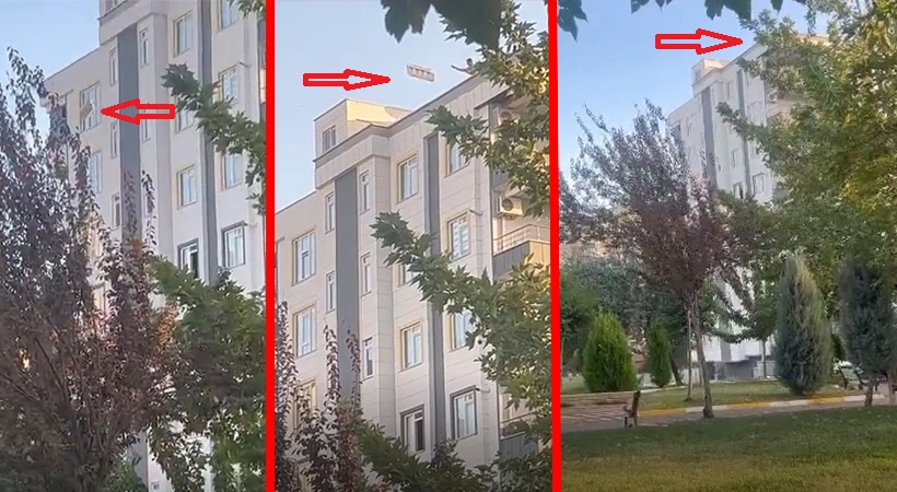 Karaköprü’de binanın damımdan aldırış etmeden kolonları yere attı