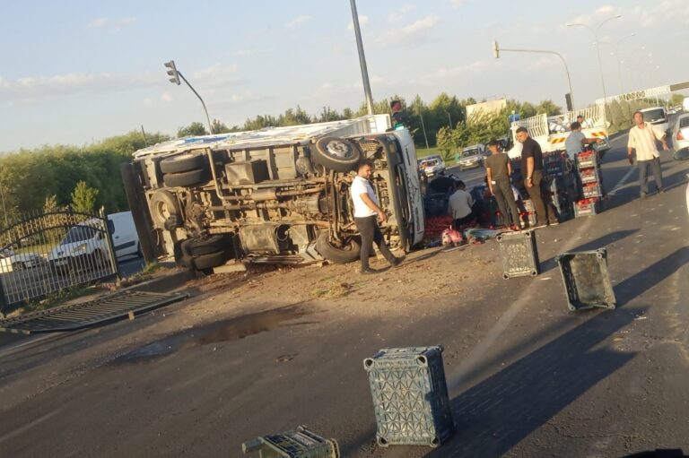 Şanlıurfa’da domates yüklü kamyon devrildi!