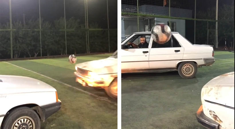 Şanlıurfa’da halı sahada arabalarla futbol oynadılar