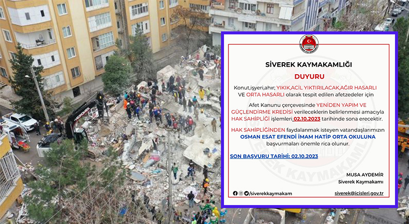 Siverek’te Kaymakamlıktan ‘hak sahipliği’ duyurusu: Süre daralıyor…