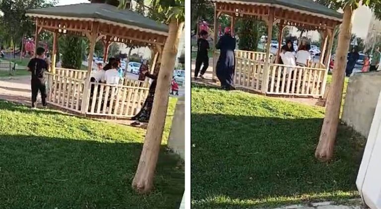 Şanlıurfa’da kızların saç saça baş başa kavgası kamerada