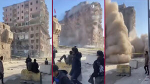 Birecik’te ağır hasarlı iş Merkezi kontrollü şekilde yıkıldı