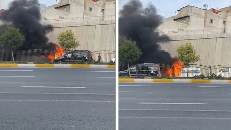 Şanlıurfa’da seyir halindeki minibüs yandı