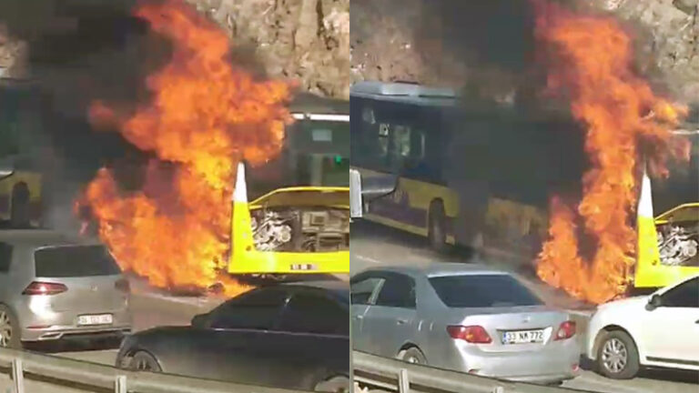 Karaköprü’de Belediye otobüsü yandı