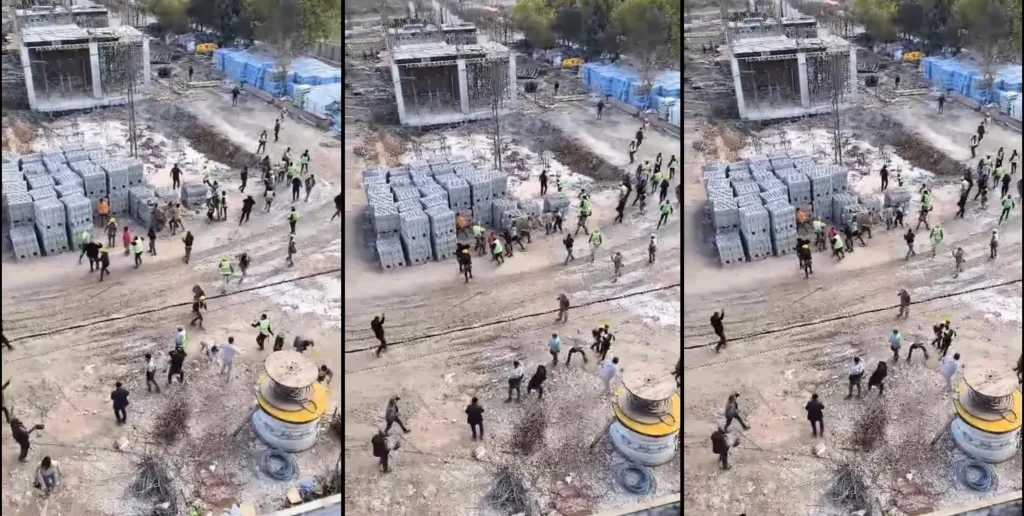 Şanlıurfa’da inşaat işçilerinin taşlı, sopalı kavgası kamerada