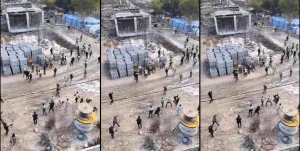 Şanlıurfa’da inşaat işçilerinin taşlı, sopalı kavgası kamerada